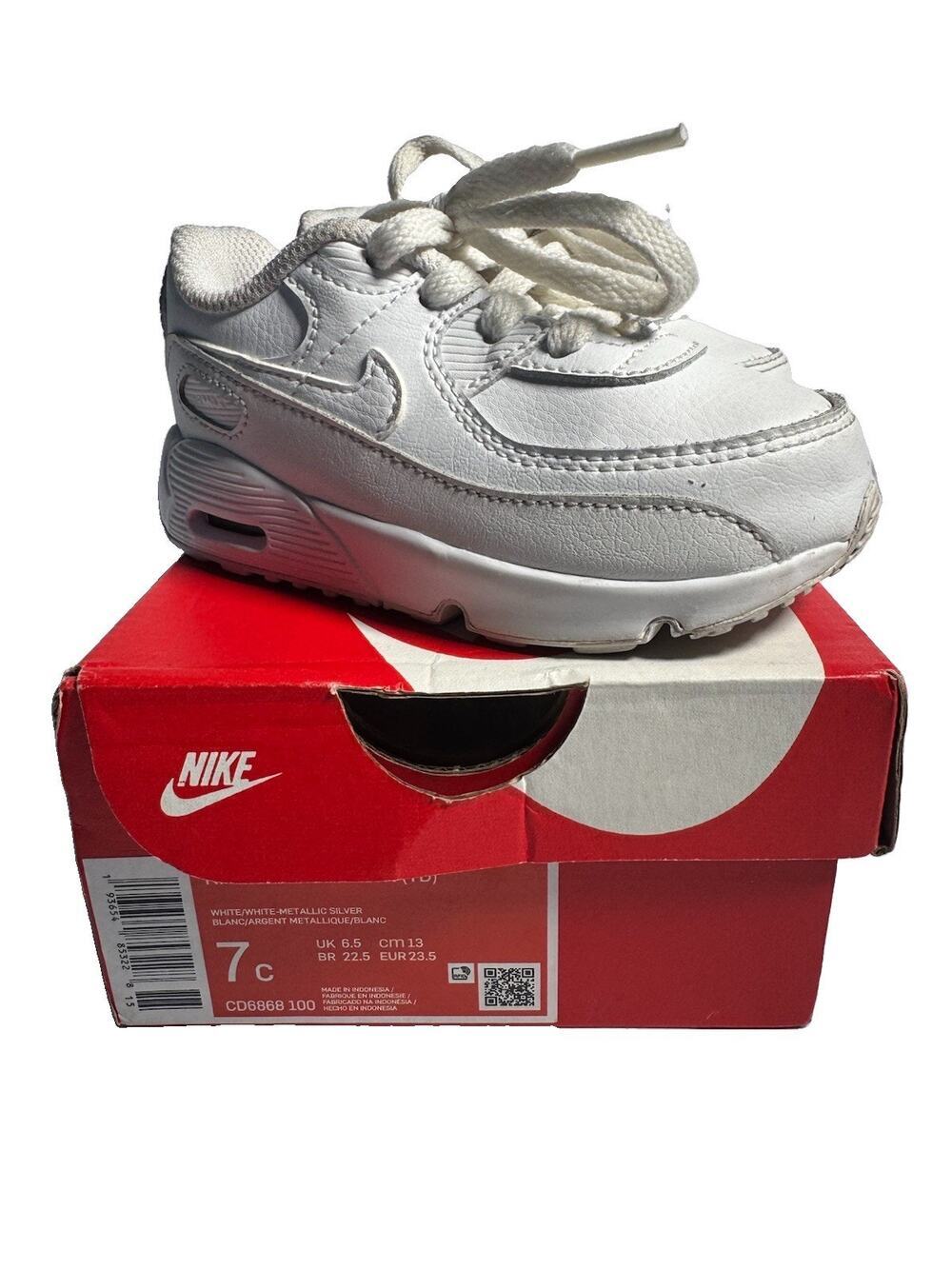 Nike Air Max 90 TD White Metallic Silver Toddler Shoes Size 7C CD6868-100